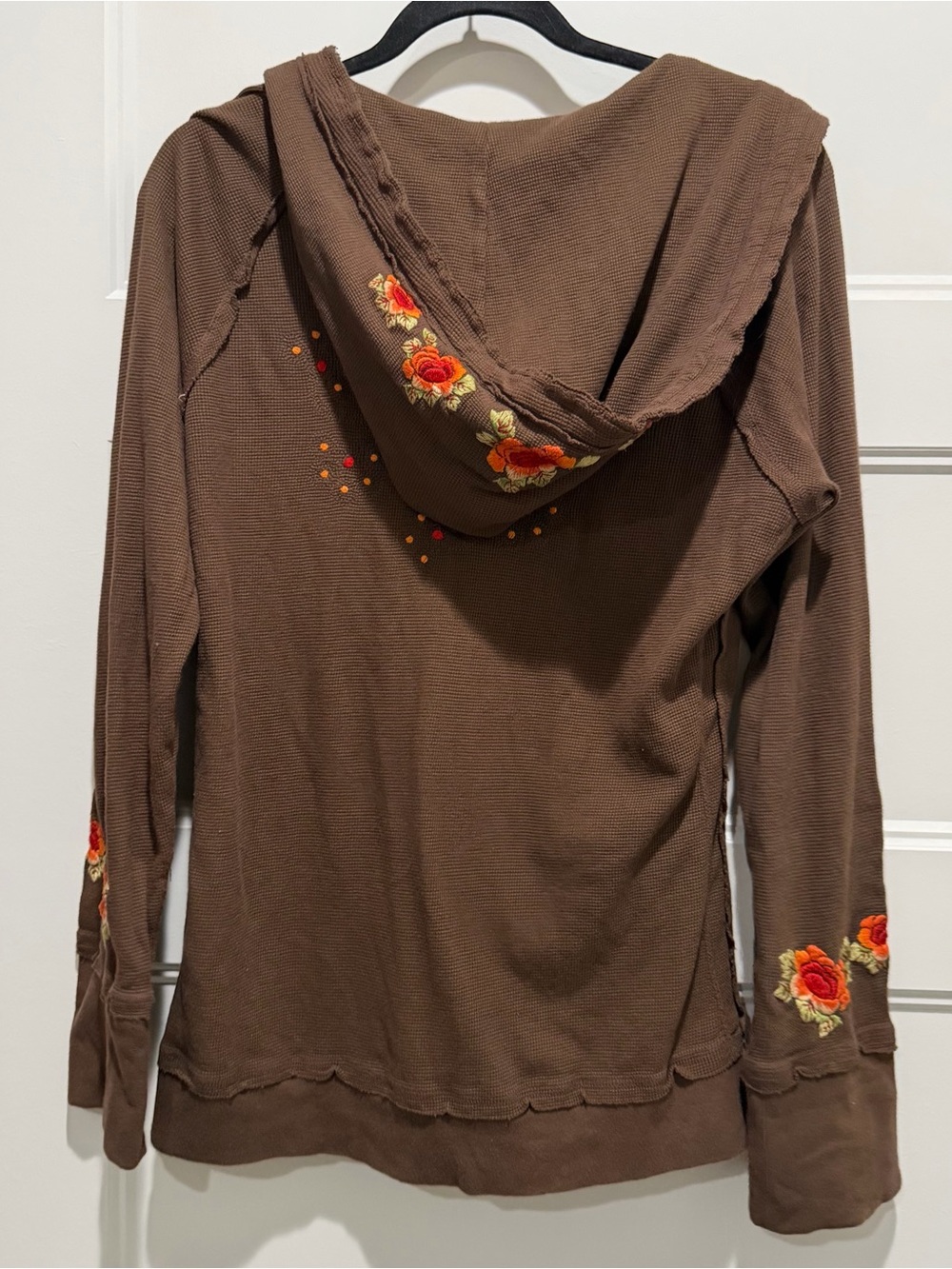 Johnny Was Brown Embroidered Floral Hoodie Sweatshirt - Picture 4 of 6